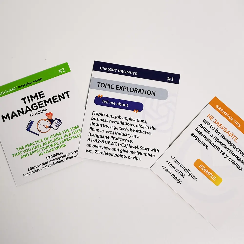 Картки Time Management, Topic Exploration та граматики