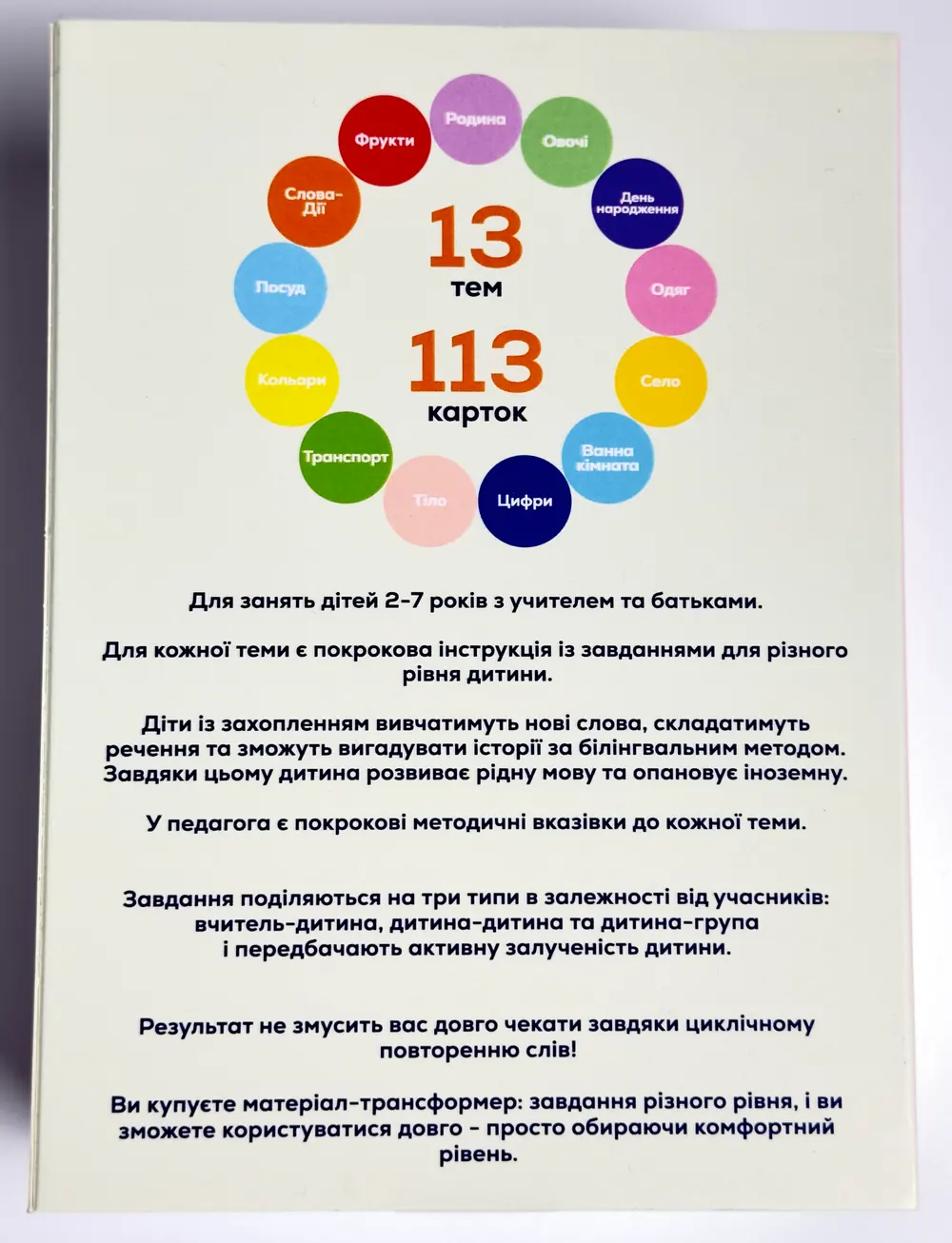 Інструкція до набору: 13 тем, 113 карток